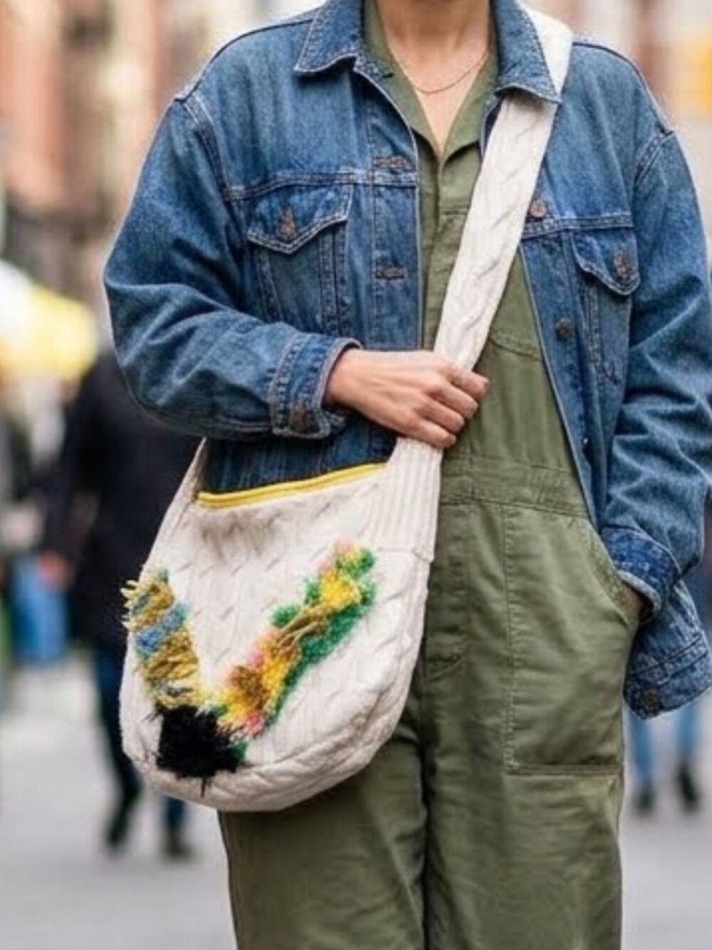 Unique Handmade Boho Shoulder Crossbody Bag Upcycling a Wool Cable-Knit Sweater